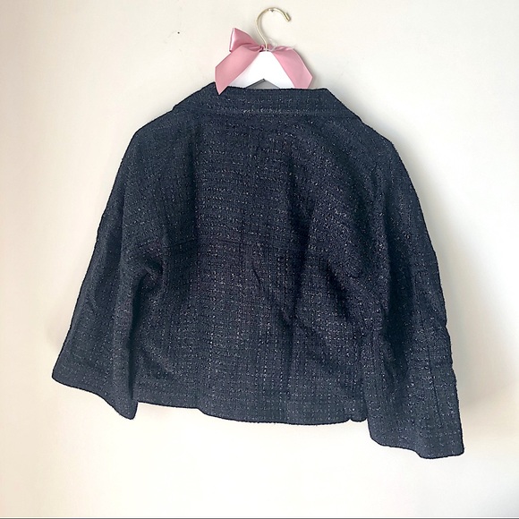 Express Black Swing Jacket Metallic Sparkly Tweed Cropped Zip Up 10 Medium - Picture 2 of 6